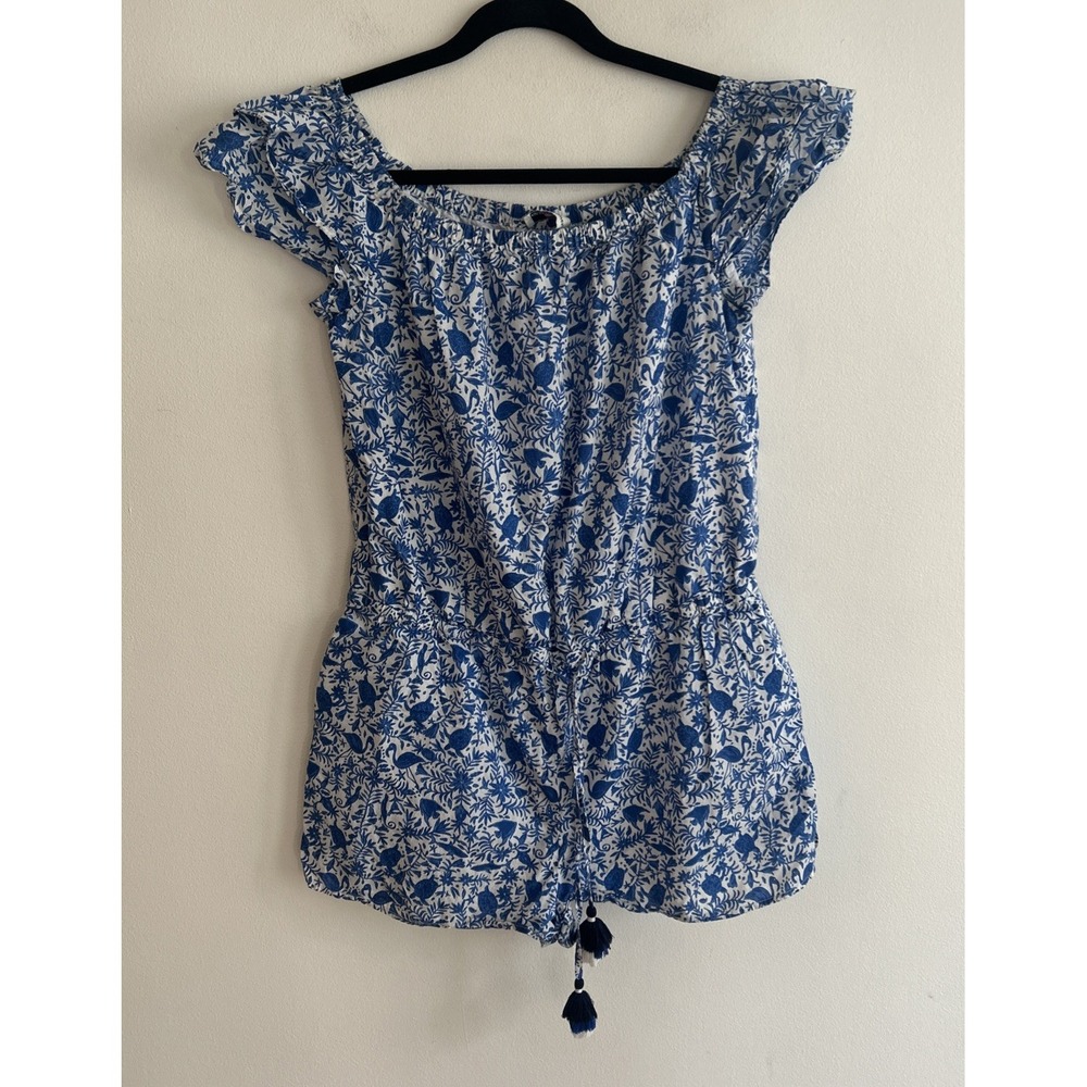 Women's Vineyard Vines Bahamas Otomi Print Romper White Blue Size Medium